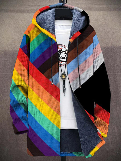 Samuel - Rainbow Pride Art Rainbow Pride Art Cardigan à manches longues et épaisses avec imprimé polaire unisexe Rainbow Pride Art