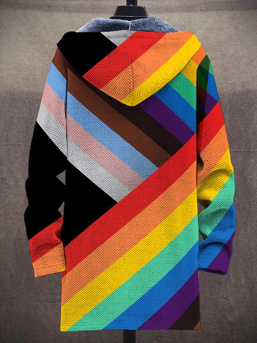 Samuel - Rainbow Pride Art Rainbow Pride Art Cardigan à manches longues et épaisses avec imprimé polaire unisexe Rainbow Pride Art